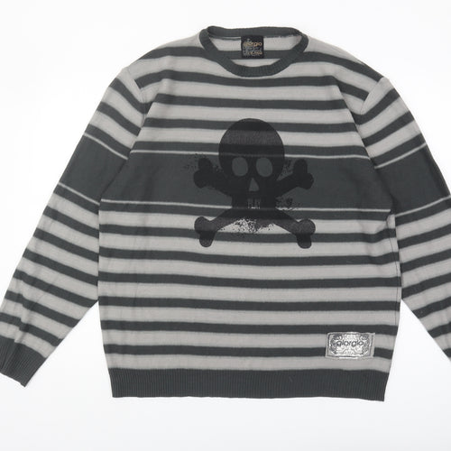 Giorgio Men's XL Grey Striped Pullover Jumper