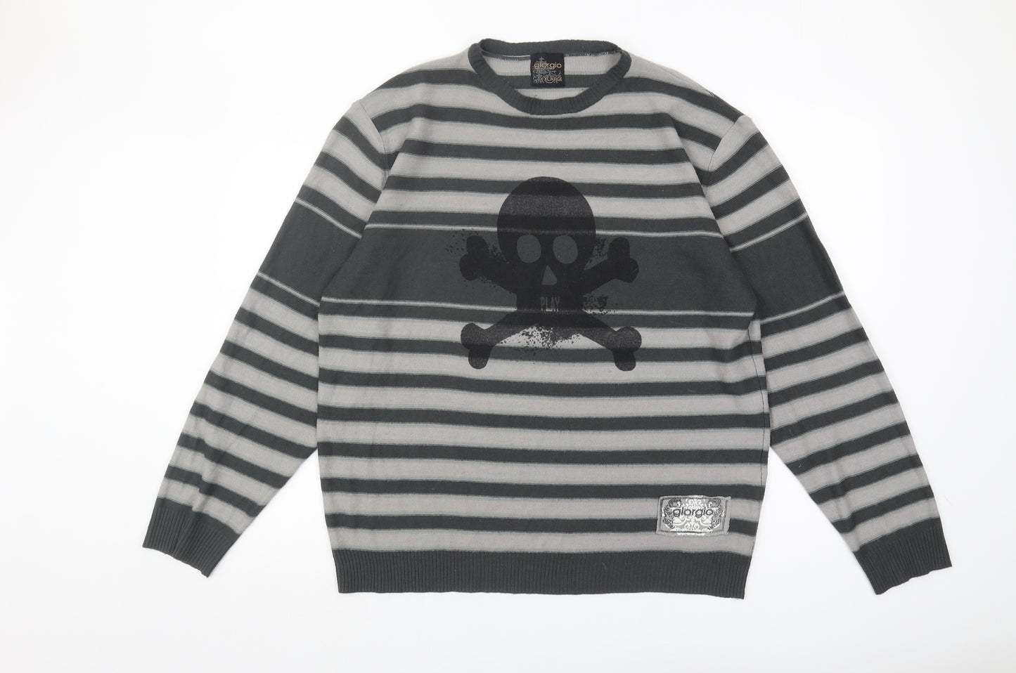 Giorgio Men's XL Grey Striped Pullover Jumper