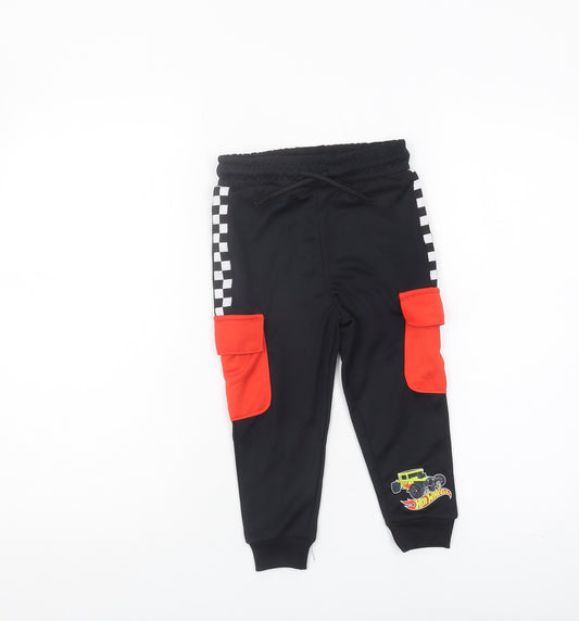 Hot Wheels Boys Cargo Trousers Black 2-3 Years Elastic Waist