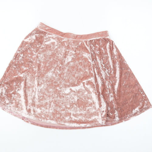 River Island Women's Pink A-Line Velvet Skirt Size 10