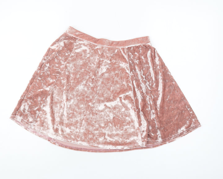 River Island Women's Pink A-Line Velvet Skirt Size 10