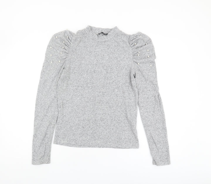 Zara Women's Grey Pullover Jumper Size M Mock Neck