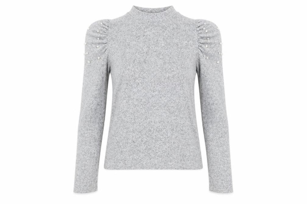 Front view of Zara Women's Grey jumper, size M, Mock Neck