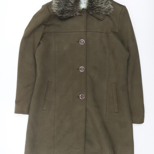 Sky Point Women's Brown Fur Trim Overcoat - L