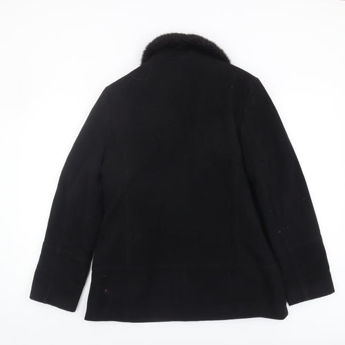 Etam Women's Black Wool Coat, Size 12, Fur Collar