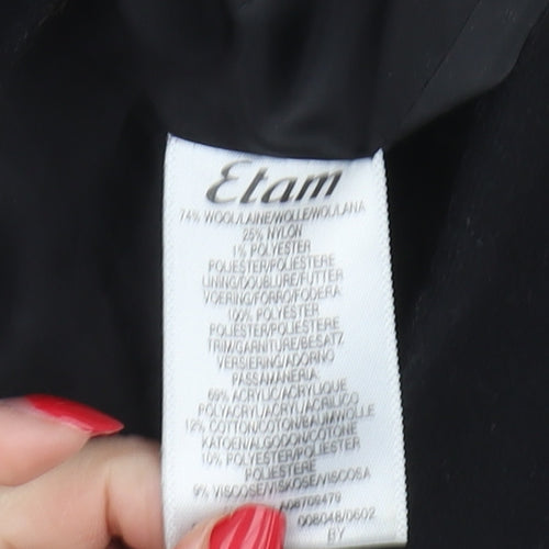 Etam Women's Black Wool Coat, Size 12, Fur Collar