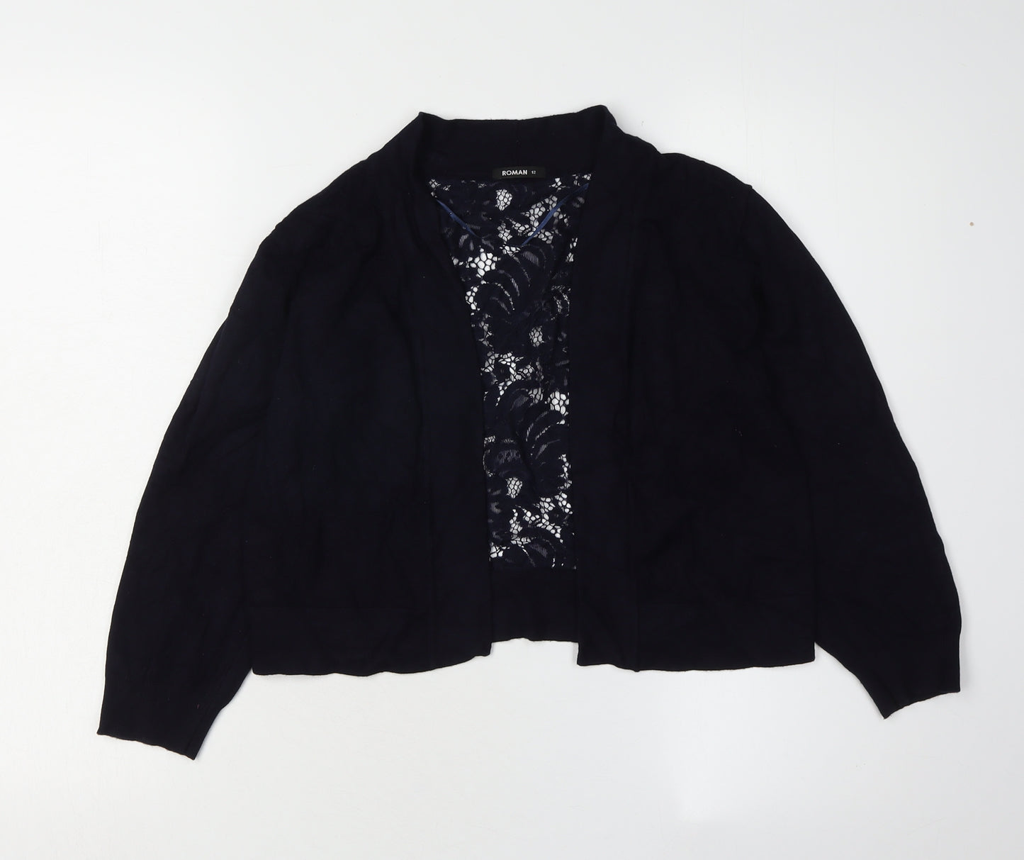 Roman Women's Black Lace Open Front Cardigan Size 12
