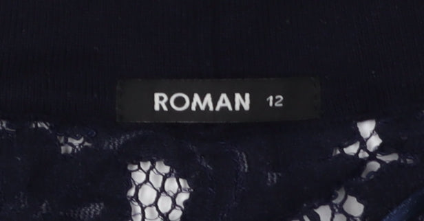 Roman Women's Black Lace Open Front Cardigan Size 12