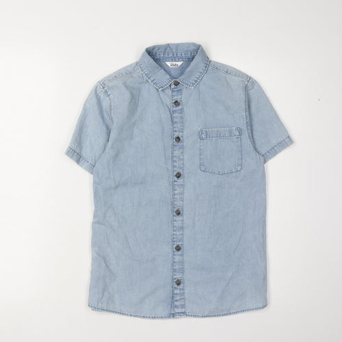 M&Co Boys Blue Button-Up Shirt, Short Sleeve, 11-12 Years