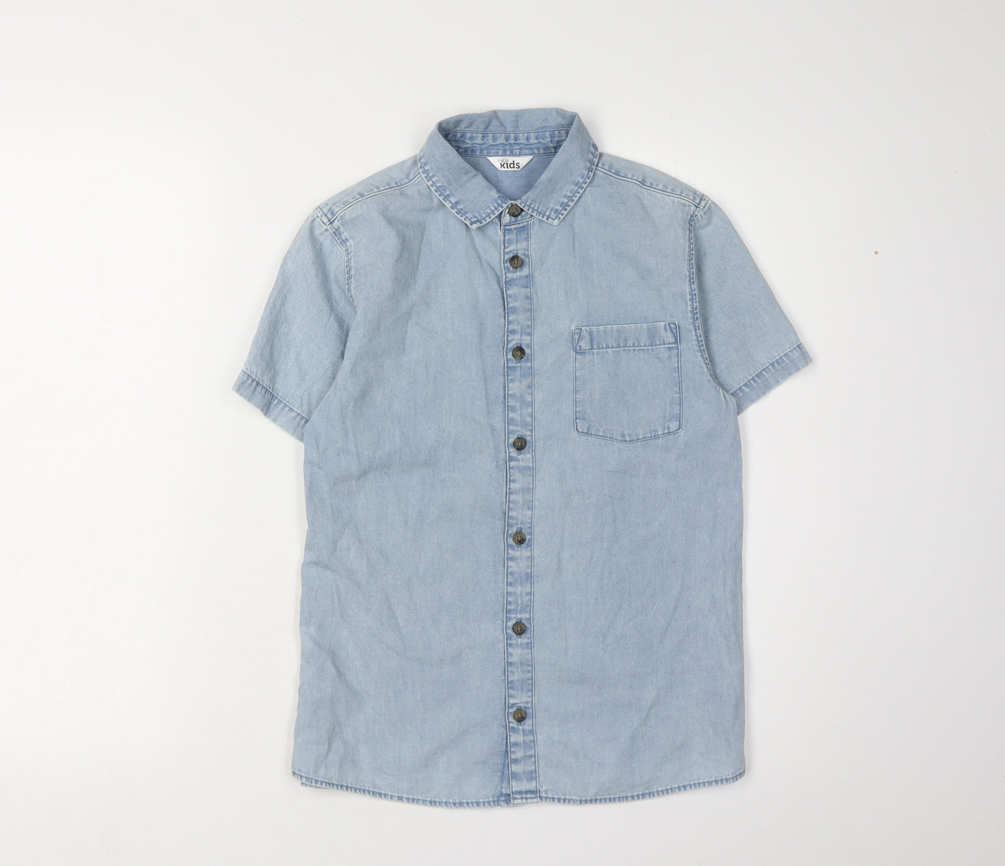 M&Co Boys Blue Button-Up Shirt, Short Sleeve, 11-12 Years
