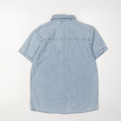 M&Co Boys Blue Button-Up Shirt, Short Sleeve, 11-12 Years