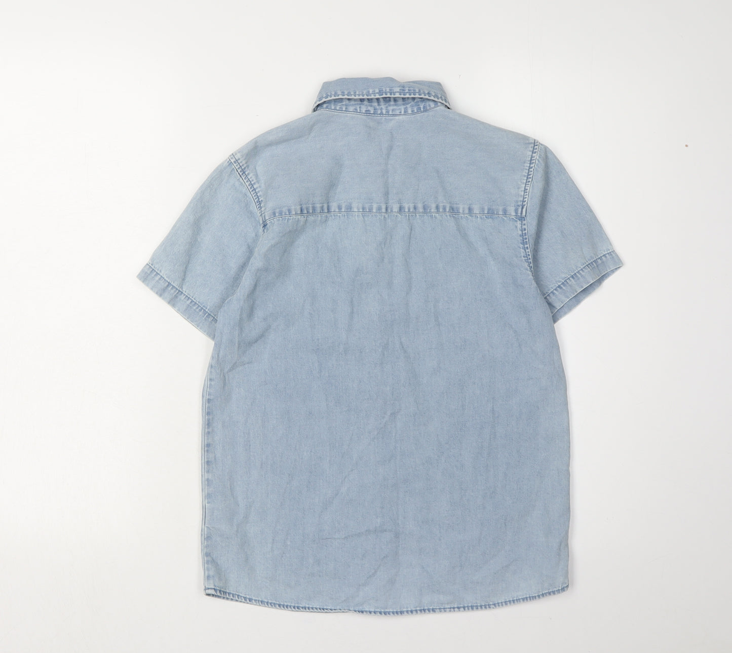 M&Co Boys Blue Button-Up Shirt, Short Sleeve, 11-12 Years