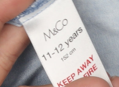 M&Co Boys Blue Button-Up Shirt, Short Sleeve, 11-12 Years