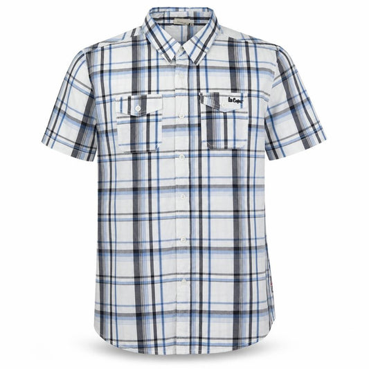 Front view of Lee Cooper Men's Blue XL Plaid Button-Up Shirt