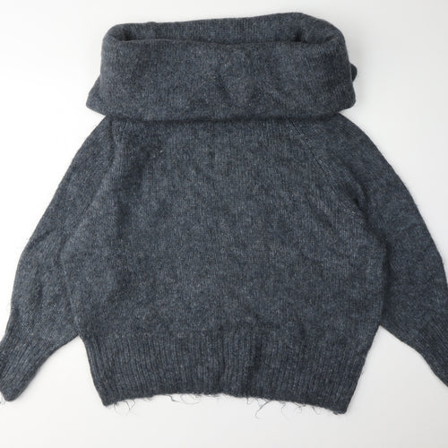 H&M Women's Grey Cowl Neck Chunky Knit Jumper Size L