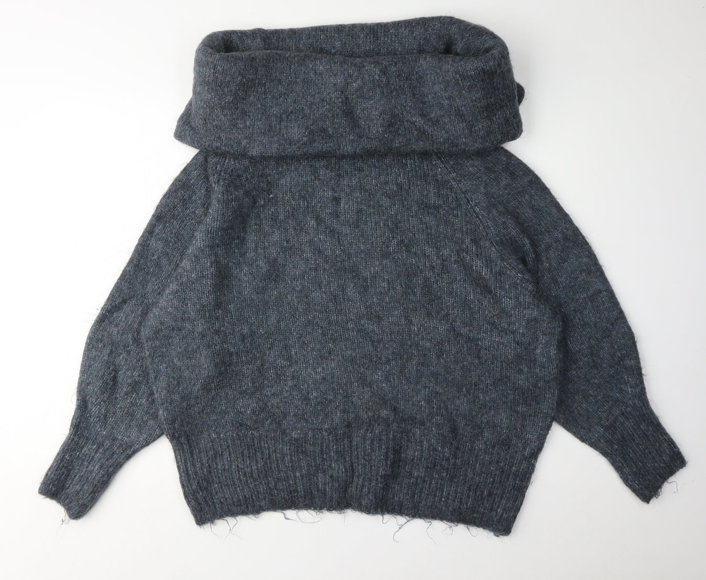 H&M Women's Grey Cowl Neck Chunky Knit Jumper Size L
