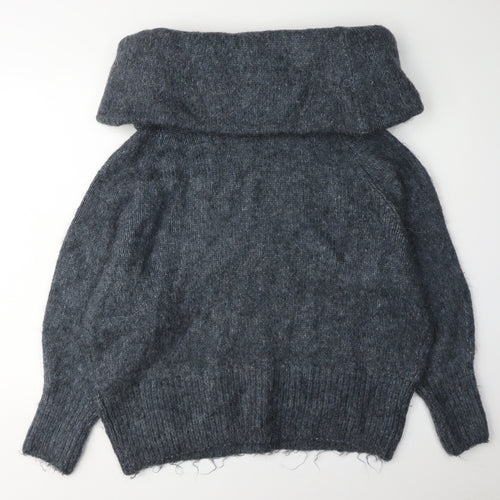 H&M Women's Grey Cowl Neck Chunky Knit Jumper Size L