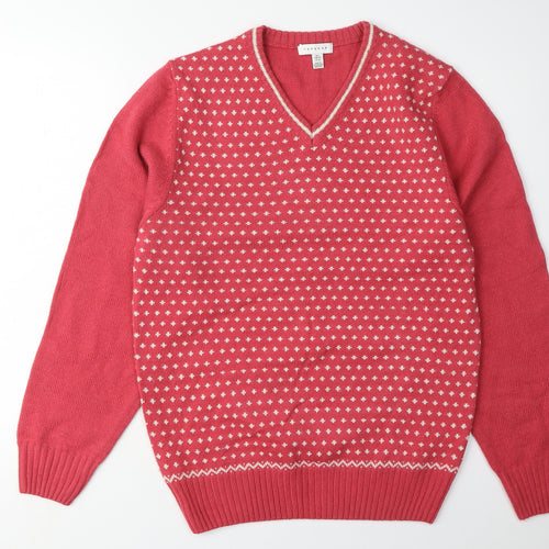 Topshop Women's Red V-Neck Pullover Jumper, Size L