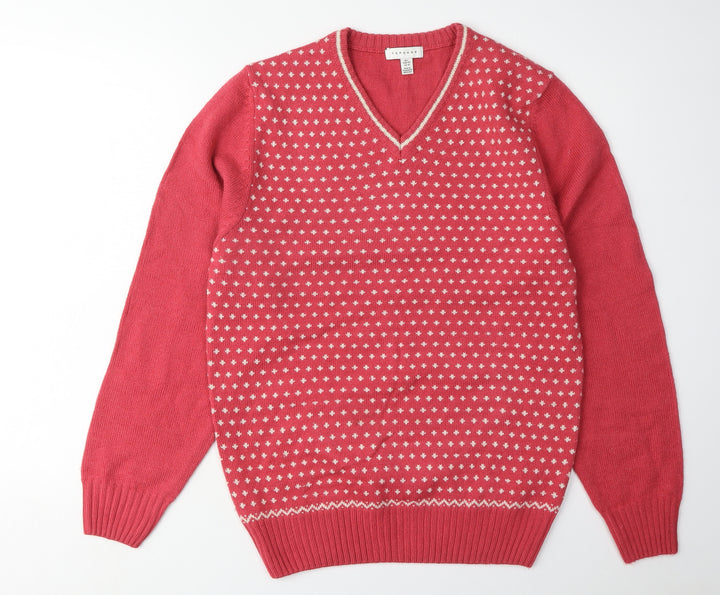 Topshop Women's Red V-Neck Pullover Jumper, Size L