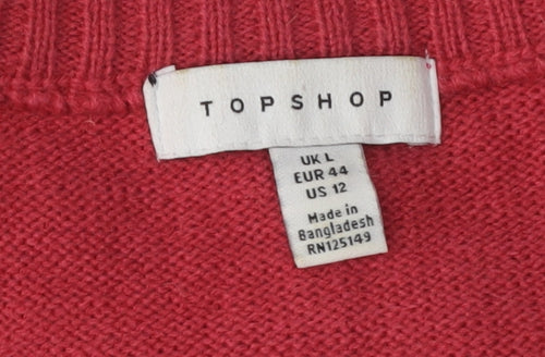 Topshop Women's Red V-Neck Pullover Jumper, Size L