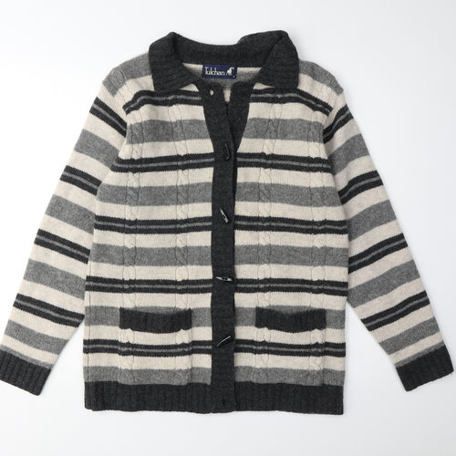 Tulchan Women's Grey Striped Wool Cardigan S