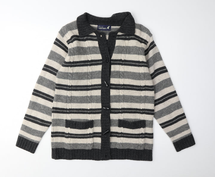 Tulchan Women's Grey Striped Wool Cardigan S