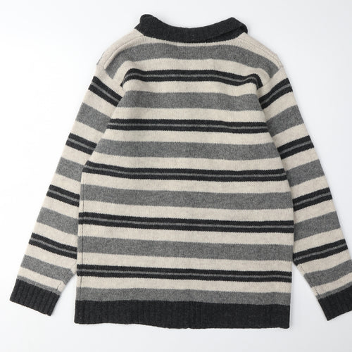 Tulchan Women's Grey Striped Wool Cardigan S