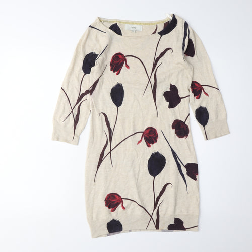 Next Women Beige Floral Knit Dress, Size 6, Boat Neck
