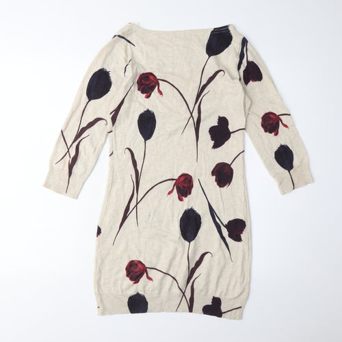 Next Women Beige Floral Knit Dress, Size 6, Boat Neck