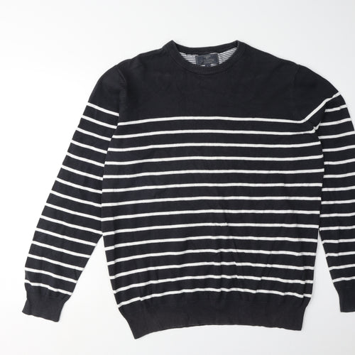 Atlantic Bay Men's Black Striped Pullover Jumper, Size L