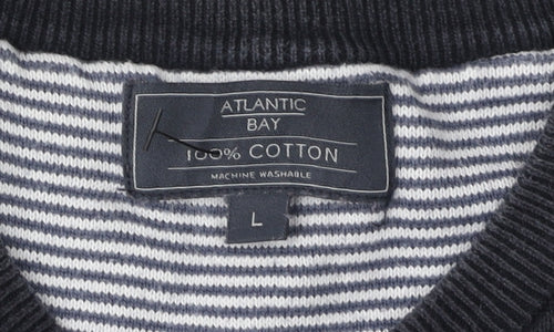 Atlantic Bay Men's Black Striped Pullover Jumper, Size L