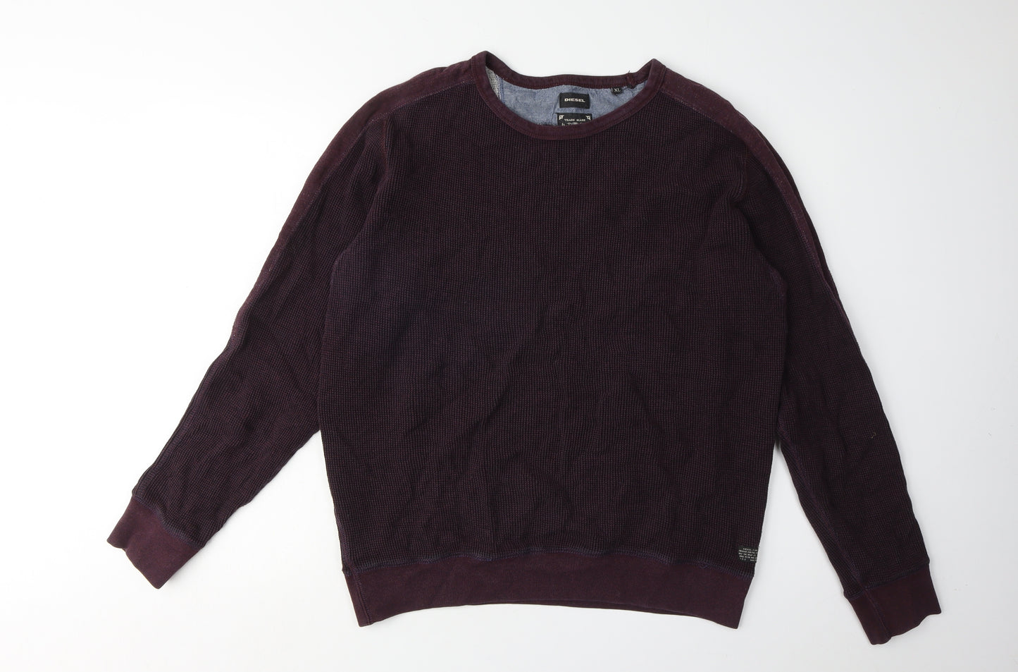 Diesel Men's Purple XL Waffle-Knit Pullover Jumper