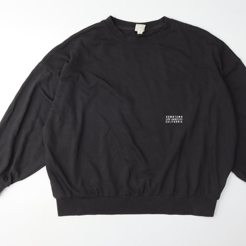 H&M Unisex Black Graphic Print Pullover Sweatshirt L
