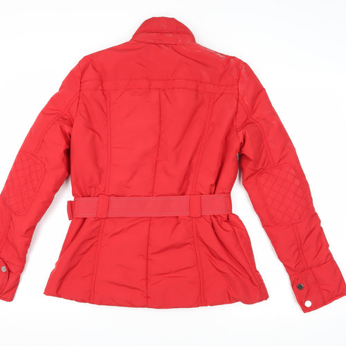 Zara Basic Red Women's Biker Jacket M Quilted Belted