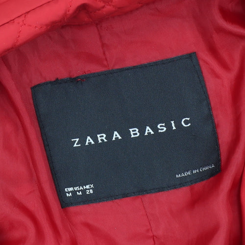Zara Basic Red Women's Biker Jacket M Quilted Belted