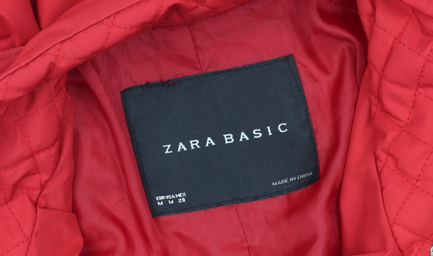 Zara Basic Red Women's Biker Jacket M Quilted Belted
