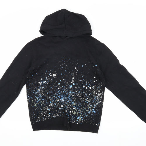 H&M Boys Black Hoodie 11-12 Years Graphic Print Cotton