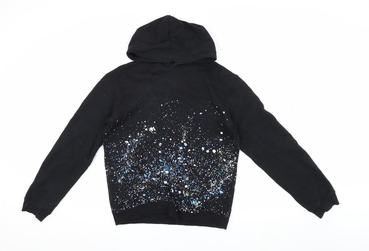 H&M Boys Black Hoodie 11-12 Years Graphic Print Cotton