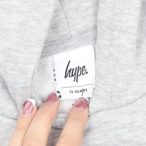 Hype Girls Grey Cotton Hoodie Pullover, 13 Years, Hooded Casual