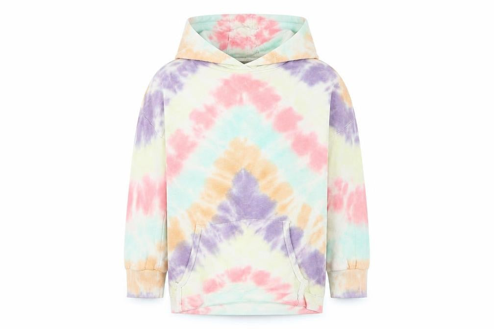 Front view of Next girls’ multicoloured pullover tie-dye hoodie, size 9, years