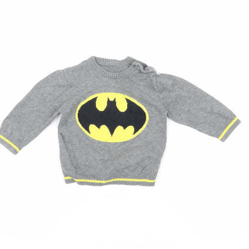 Batman Boys Grey 6-9M Superhero Jumper with Button Closure