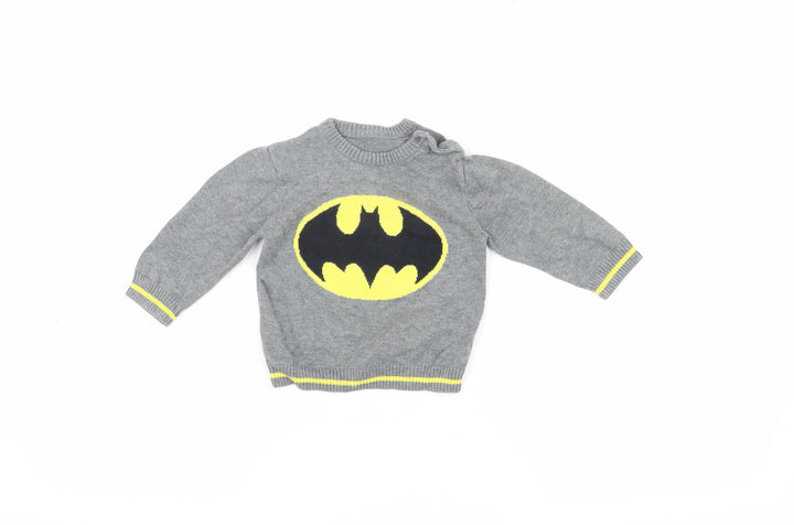 Batman Boys Grey 6-9M Superhero Jumper with Button Closure
