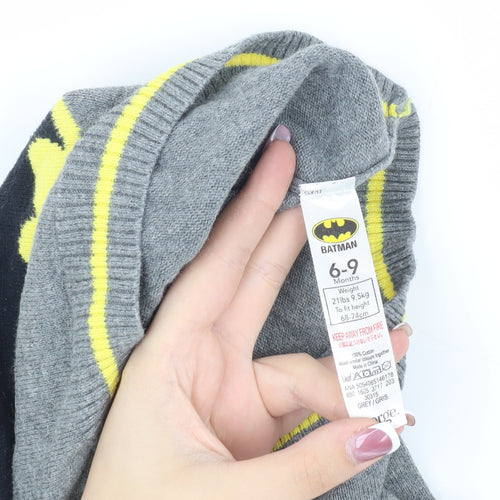 Batman Boys Grey 6-9M Superhero Jumper with Button Closure