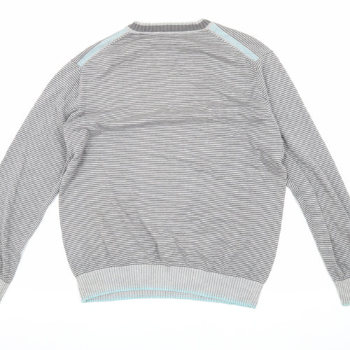 Melka Men's Grey V-Neck Stripe Pullover Jumper M