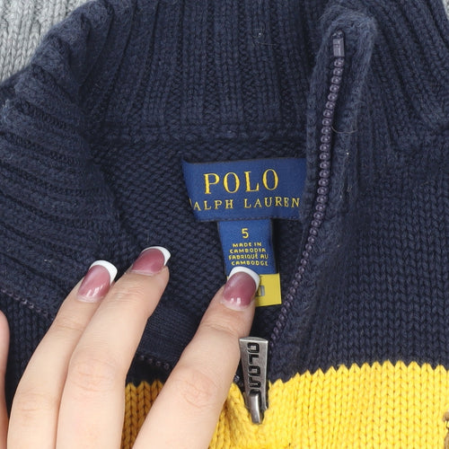 Polo Ralph Lauren Boys Blue Yellow Pullover Jumper, 5 Years