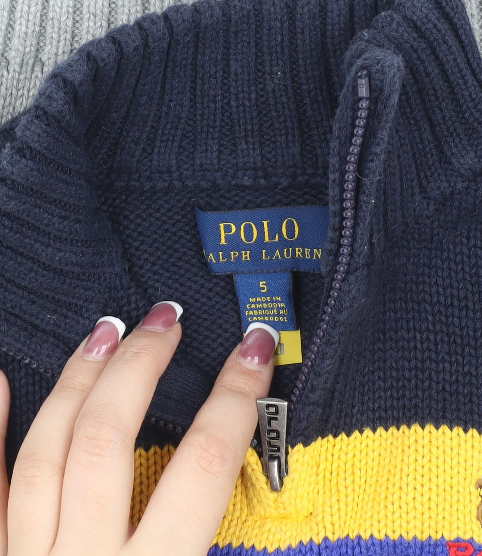 Polo Ralph Lauren Boys Blue Yellow Pullover Jumper, 5 Years