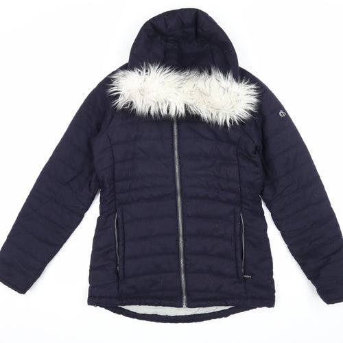 Craghoppers Women's Blue Puffer Jacket Size 10 with Fur Trim