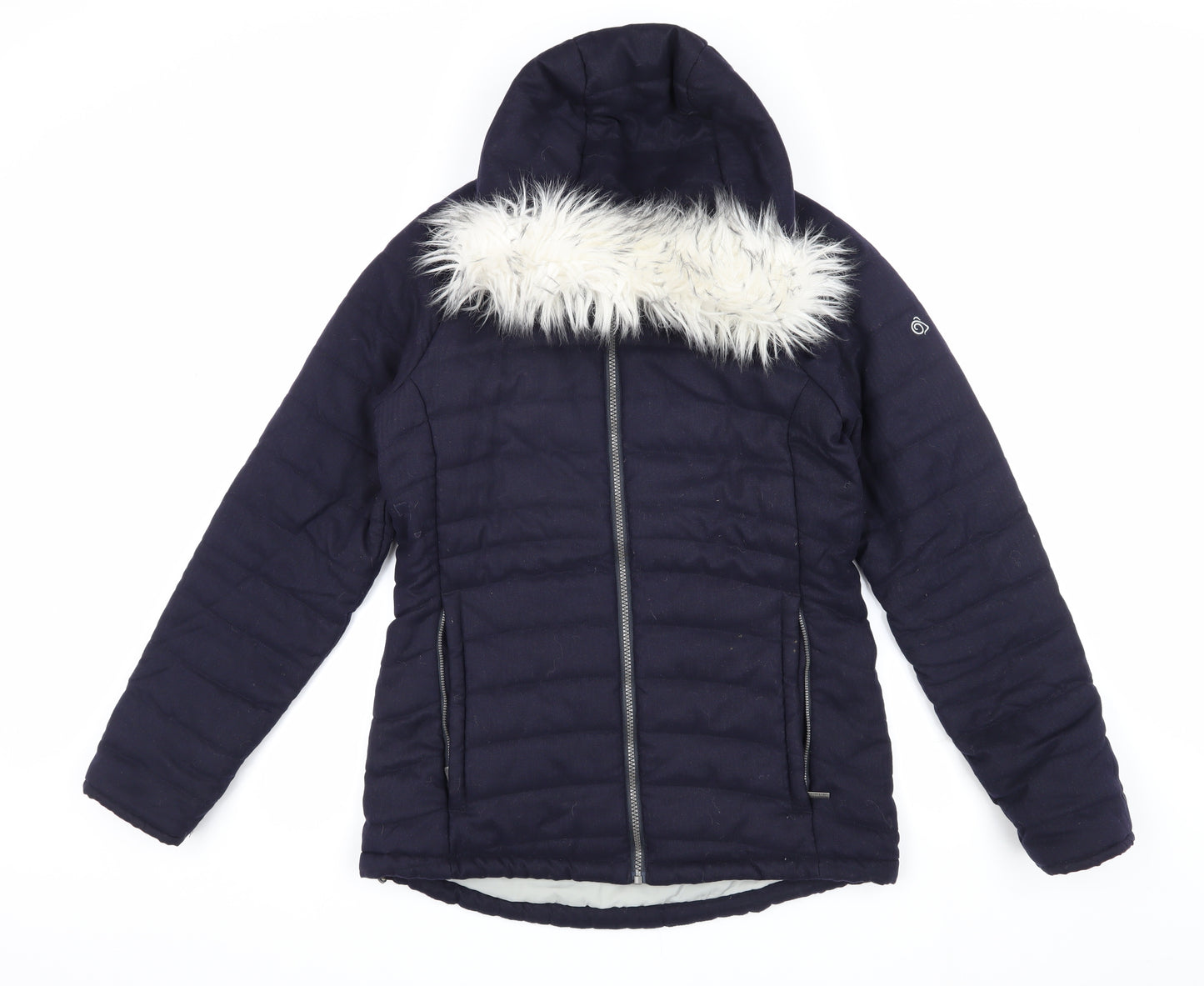 Craghoppers Women's Blue Puffer Jacket Size 10 with Fur Trim