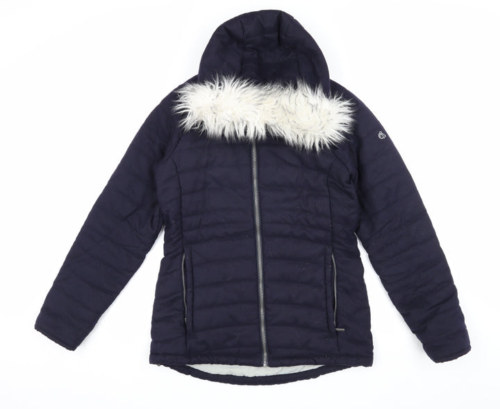 Craghoppers Women's Blue Puffer Jacket Size 10 with Fur Trim