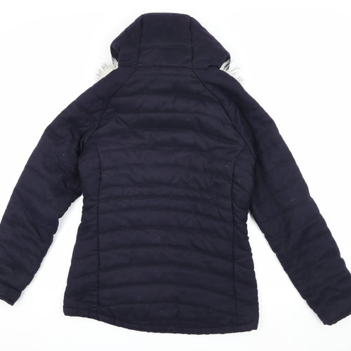Craghoppers Women's Blue Puffer Jacket Size 10 with Fur Trim